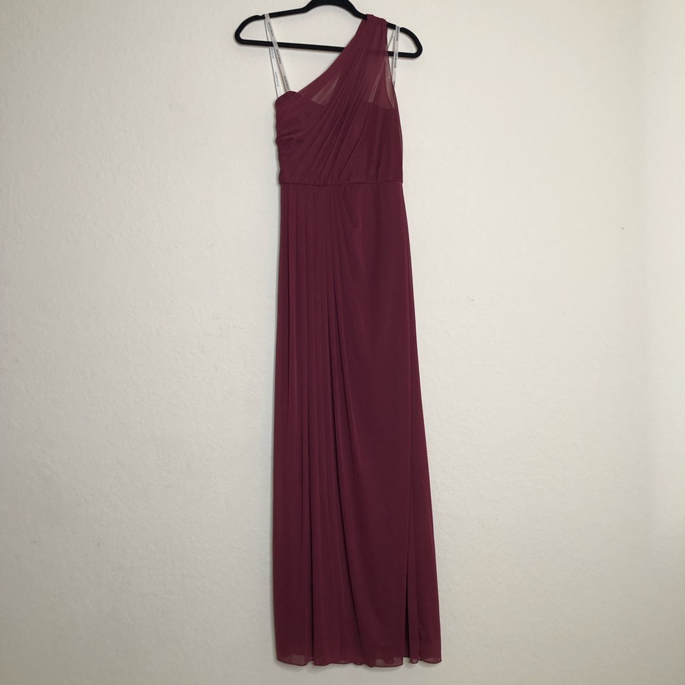 One Shoulder Bridesmaid Dress Wine Color